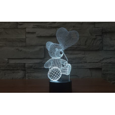 3D Лампа - Медвеженок с сердцем