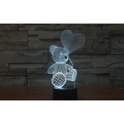 3D Лампа - Медвеженок с сердцем