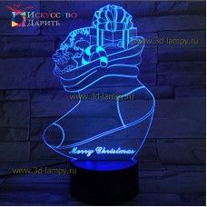 3D Лампа - Носок с подарками (Сделать свою надпись)
