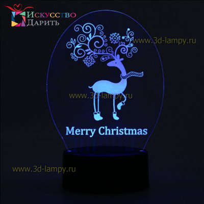 3D Лампа - Рождественский Олень (Сделать свою надпись)