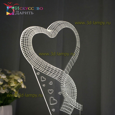 3D Лампа - Сердце ленточкой (Сделать свою надпись)