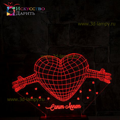 3D Лампа - Сердце с обнимашками (Сделать свою надпись)
